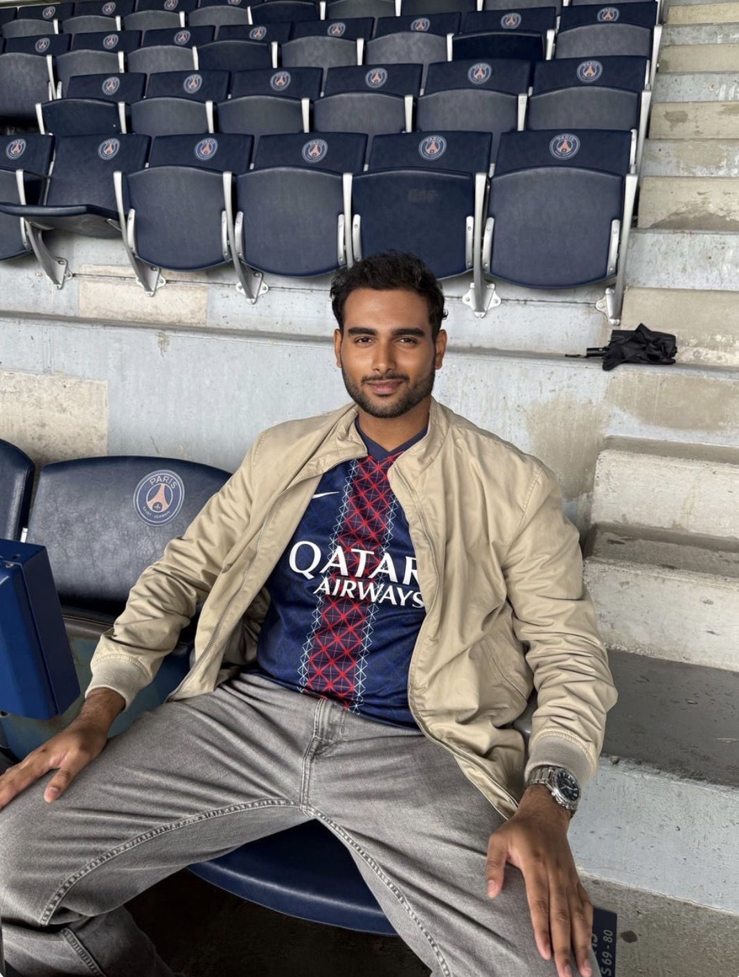 Vishal in the stands at Parc des Princes, PSG's stadium